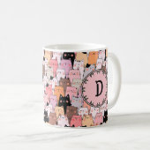 Pink Cats Illustration Monogram Mok (Voorkant rechts)