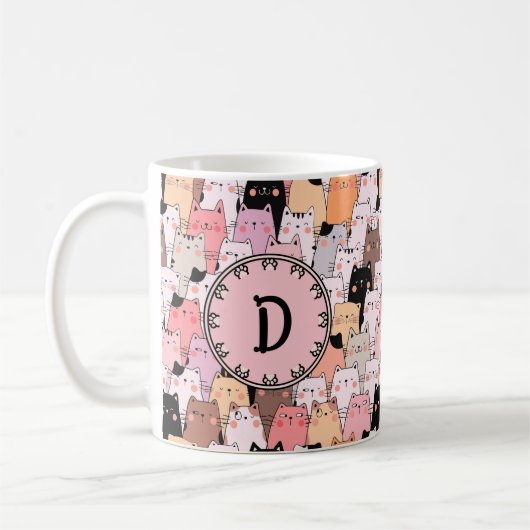 Pink Cats Illustration Monogram Mok (Links)
