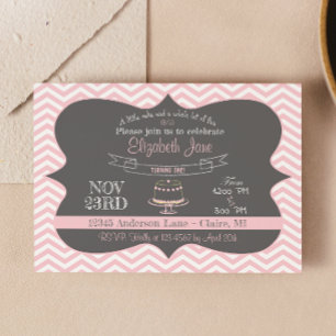 Pink Chalkboard Cake First Birthday Invite Kaart