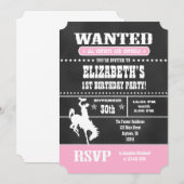 Pink Chalkboard Cowboy Birthday Uitnodiging (Voorkant / Achterkant)