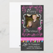Pink Chalkboard Joyeux Noël Carte photo de vacance (Devant / Derrière)