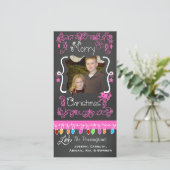Pink Chalkboard Joyeux Noël Carte photo de vacance (Debout devant)