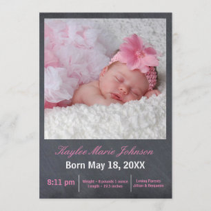 Pink Chalkboard Photo - Faire-part de naissance