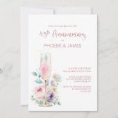 Pink Champagne Floral 45th Wedding Anniversary Kaart (Voorkant)