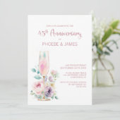 Pink Champagne Floral 45th Wedding Anniversary Kaart (Staand voorkant)