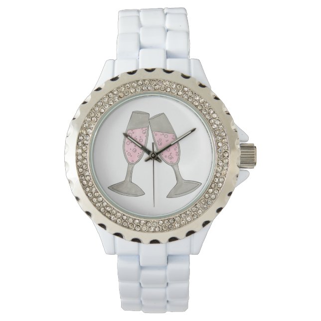 Pink Champagne Toast Cheers Weddenschap Bride Watc Horloge (Voorkant)