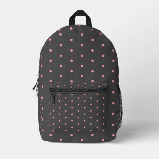 Pink & Charcoal Polka Dot Backpack – Modern Style Bedrukte Rugzak (Voorkant)