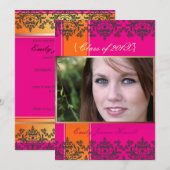 Pink chaud + Orange + Invitations photo Damas (Devant / Derrière)