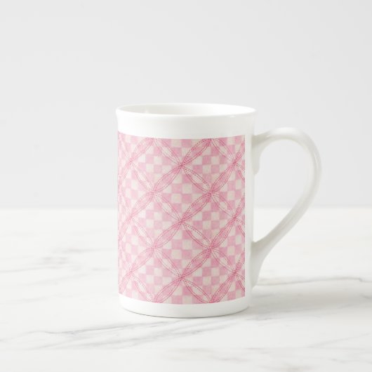 PINK CHECK QUILT Bone China Mug (Droite)