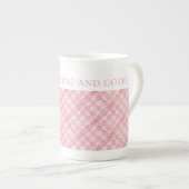 PINK CHECK QUILT Bone Chine Mug + Texte (Devant droit)