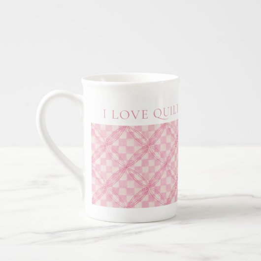 PINK CHECK QUILT Bone Chine Mug + Texte (Gauche)