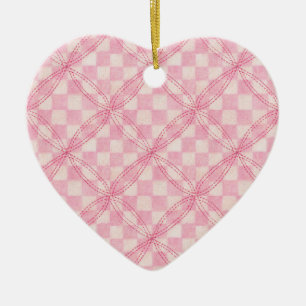 PINK CHECK QUILT Céramique ornement coeur