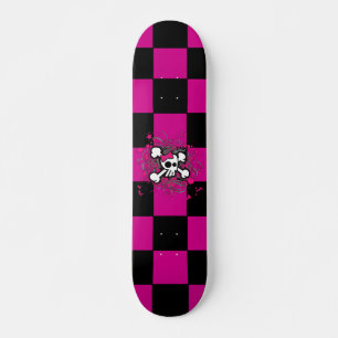 Pink Checker Girl Skull Skateboard