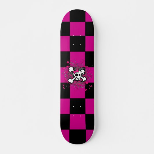 Pink Checker Girl Skull Skateboard (Devant)