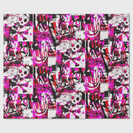 Pink Checker Graffiti Wrapping Paper Cadeaupapier