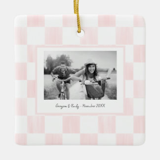 Pink Checkerboard Personalized Photo Keramisch Ornament