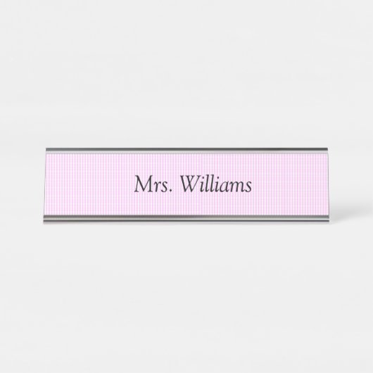 Pink Checkered Name Bord Bureau Naambordje (Voorkant)