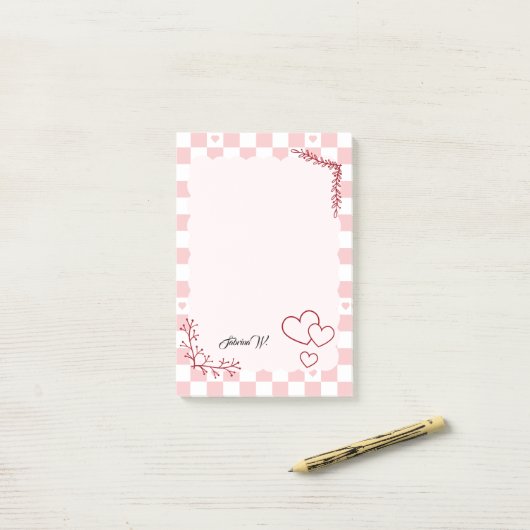 Pink Checkered Pattern Background Post-It Notes (Op bureau)