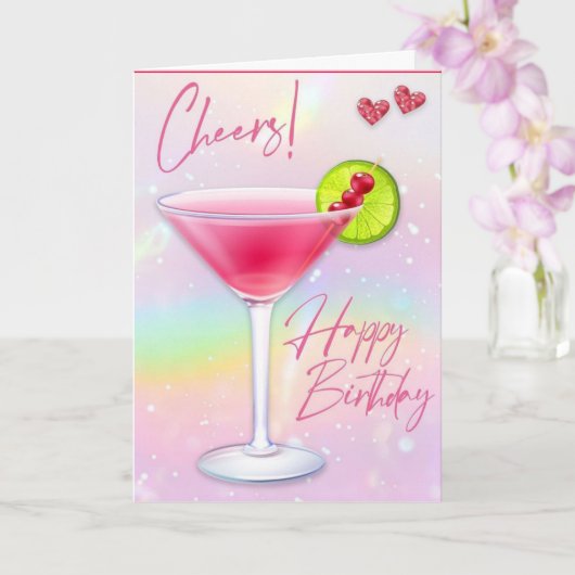 Pink Cheers Happy Birthday Wenskaart Kaart (Orchidee)