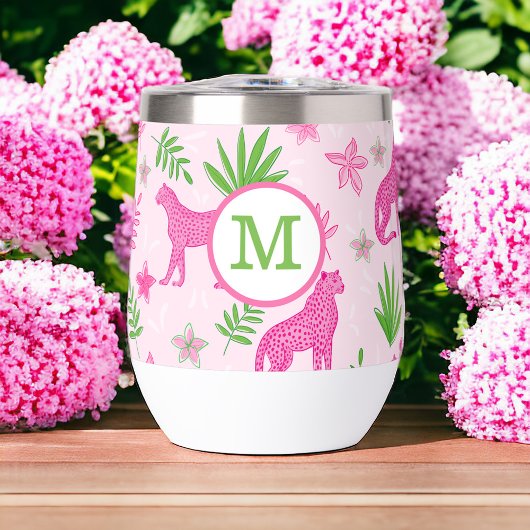 Pink Cheetah Preppy Monogram Arrière - plan rose