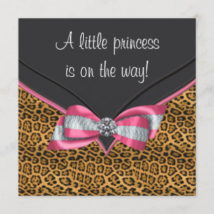 Pink Cheetah Princess Baby shower Kaart