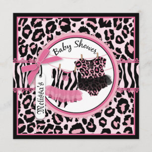 Pink Cheetah Rock Star Tutu Twins Baby shower Kaart