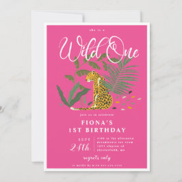 Pink Cheetah Wild One Birthday Kaart