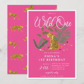 Pink Cheetah Wild One Birthday Kaart (Voorkant / Achterkant)