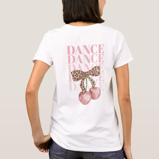 Pink Cherries Leopard Bow Dance Dance Slogan  T-shirt (Achterkant)