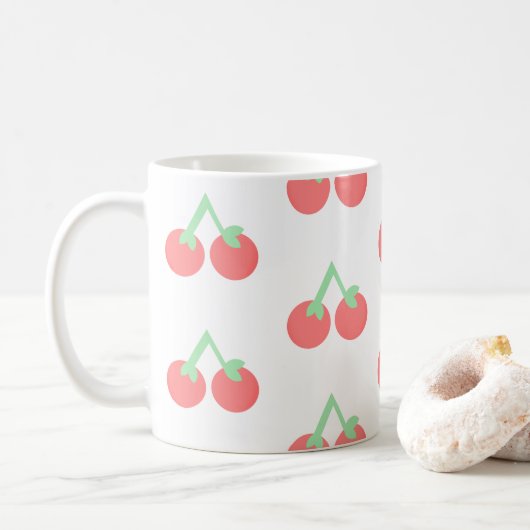 Pink Cherries Pattern Koffiemok (Met donut)