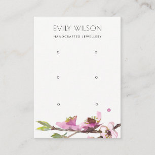 PINK CHERRY BLOSSOM FLORAL 3 EARING DISPLAY LOGO VISITEKAARTJE
