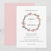 PINK CHERRY BLOSSOM FLORAL WREATH WEDDING INVITE BEDANKKAART (Voorkant / Achterkant)
