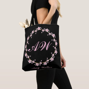 Pink Cherry Blossom Initiaal – Vrouwelijke Bloemen Draagtas