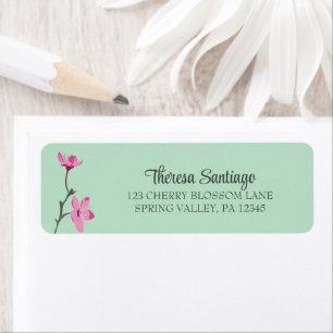 Pink Cherry Blossom Mint Green Retouradres Etiket