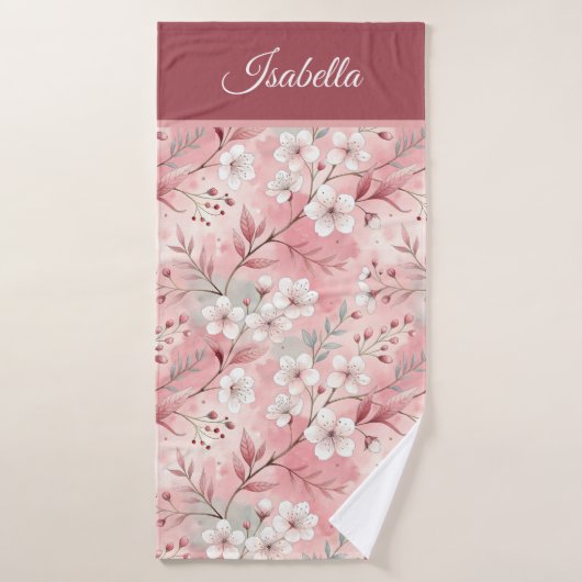 Pink cherry blossom Personalized (Serviette de bain)