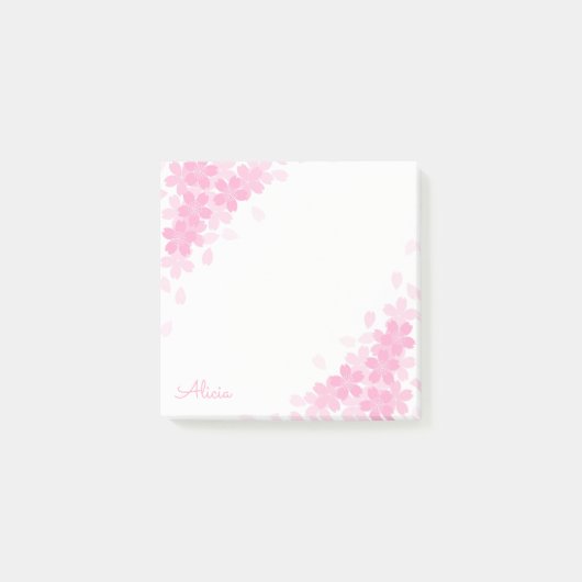 Pink Cherry Blossom Personalized 3x3 Post it Notes (Voorkant)