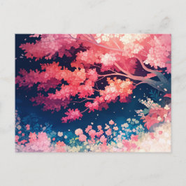 Pink Cherry Blossom Tree at Night Starry Sky Briefkaart