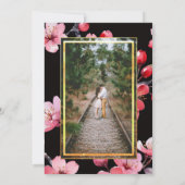 Pink Cherry Blossoms Black Photo Box Invitation (Dos)