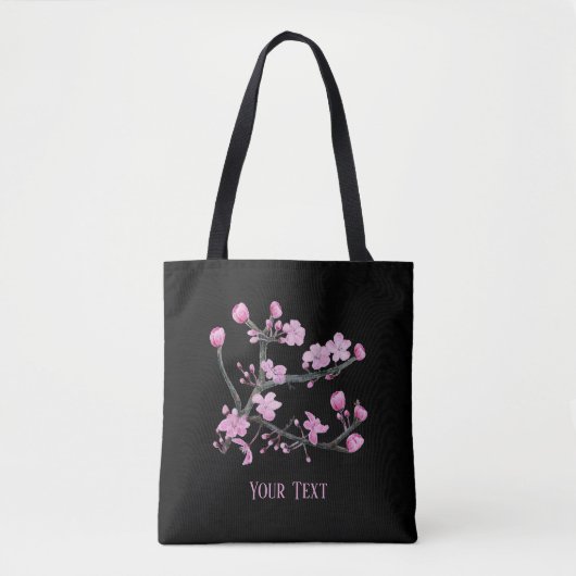 Pink Cherry Blossoms Gepersonaliseerd Zwart Draagtas (Voorkant)