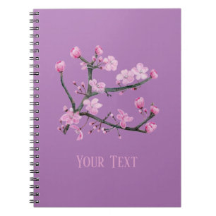 Pink Cherry Blossoms Gepersonaliseerde Paarse Notitieboek
