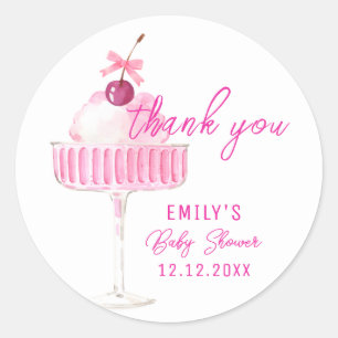 Pink Cherry Champagne Brunch Bubbly Baby shower Ronde Sticker