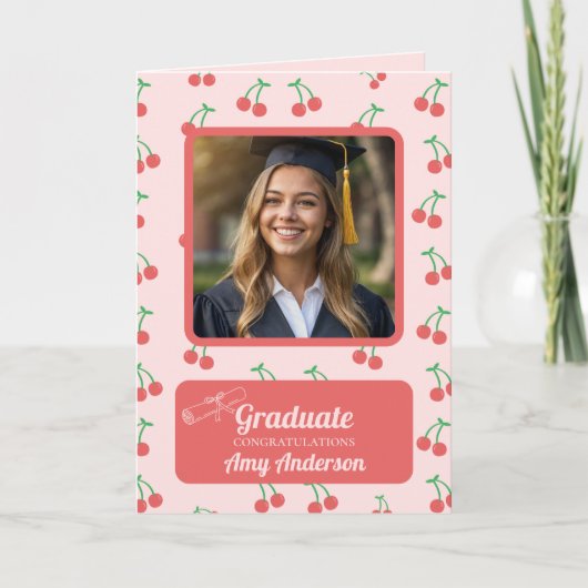 Pink Cherry Photo Leuk Schattige Afstuderen Kaart (Voorkant)
