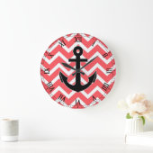 Pink Chevron Anchor Grote Klok (Huis)