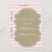 Pink Chevron Burlap Baby Shower Invitations (Devant / Derrière)