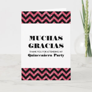 Pink Chevron Glitter Quinceañera Hartelijk dank Bedankkaart