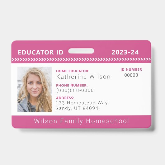 Pink Chevron Homeschool Educator ID Badge (Avant)