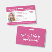 Pink Chevron Homeschool Educator ID Badge (Avant & arrière)