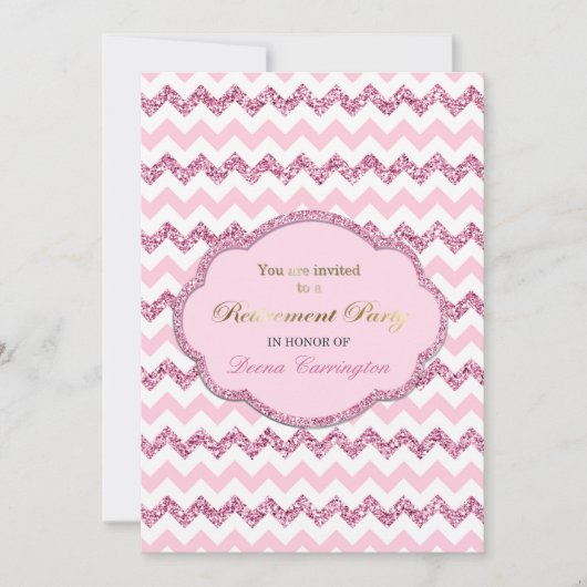 Pink Chevron Stripe Retraite Party Invitations (Devant)