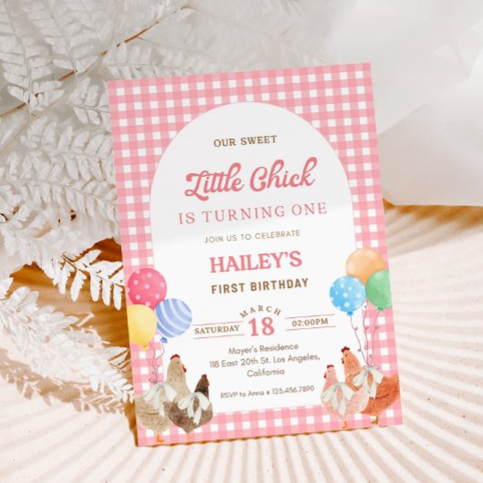 Pink Chicken Birthday Invitation