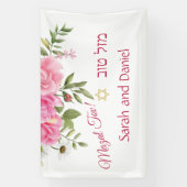Pink Chiffon Rozen Wedding Gefeliciteerd Spandoek (Verticaal)